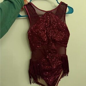 Balera Burgundy Sequin Bodysuit Performance Leotard
